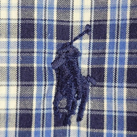 Polo Ralph Lauren Oxford Men's L Plaid LS Button Down Shirt Twill Blue - Picture 5 of 8